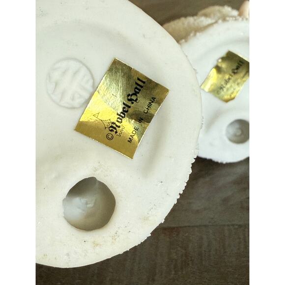 Pair of Nobel Ball Snow Baby Angel Candle Holders 4” Tall Figurines Set of 2 - Picture 5 of 6